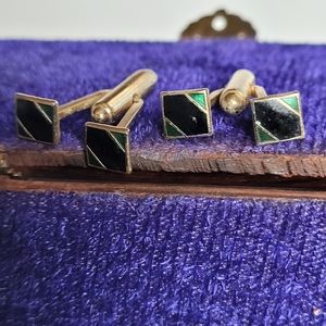 Men's Enameled Gold Brass CUFF LINKS- Vintage Cufflinks